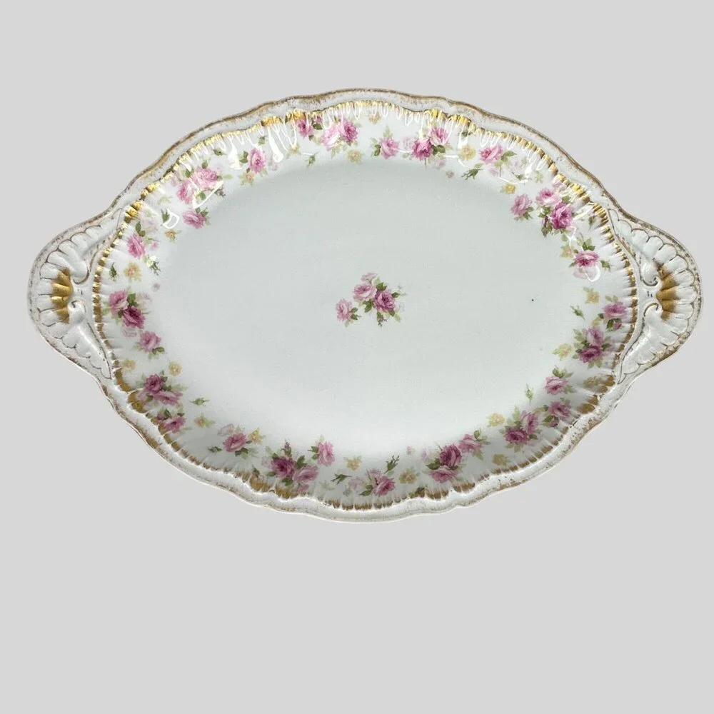 Theodore Haviland Limoges France Floral Oval Serving Platter Set With‎ Gold Trim